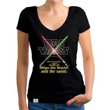 Damen JGA T-Shirt V-Ausschnitt - Das Wars - Mge die Macht mit ihr sein weiss-gelb XXL