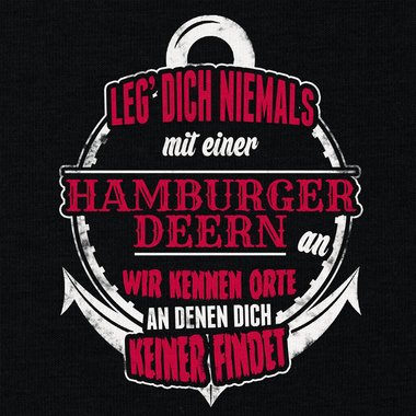 Damen T-Shirt V-Ausschnitt - Leg dich niemals mit hamburger Deerns an! dunkelgrau-weiss XS