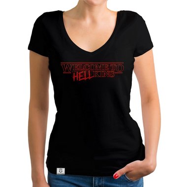 Damen T-Shirt V-Ausschnitt - Welcome to Hellkins schwarz-rot XS