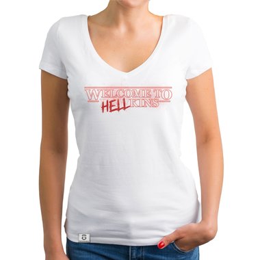 Damen T-Shirt V-Ausschnitt - Welcome to Hellkins schwarz-rot XS