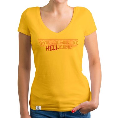 Damen T-Shirt V-Ausschnitt - Welcome to Hellkins hellgrau-rot XXL