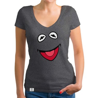 Damen T-Shirt V-Ausschnitt - Frosch Kostm weiss-schwarz XXL