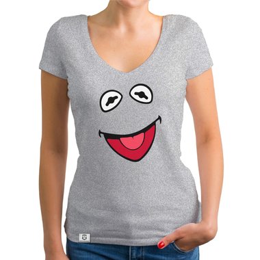 Damen T-Shirt V-Ausschnitt - Frosch Kostm weiss-schwarz XXL