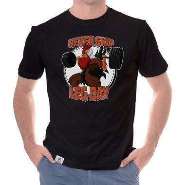 Herren T-Shirt - Never skip Leg Day weiss-orange 5XL