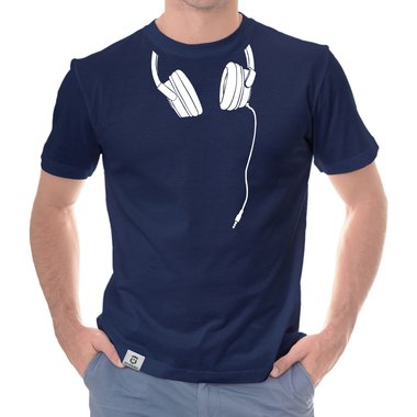 Herren T-Shirt - Headphone dunkelblau-weiss S