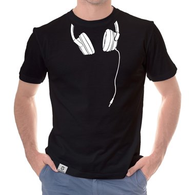 Herren T-Shirt - Headphone dunkelblau-weiss S