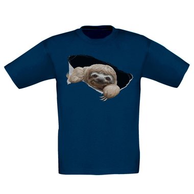 Kinder T-Shirt - Faultier dunkelblau-braun 98-104