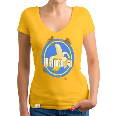 Damen T-Shirt V-Ausschnitt - Banana dunkelgrau-braun XS