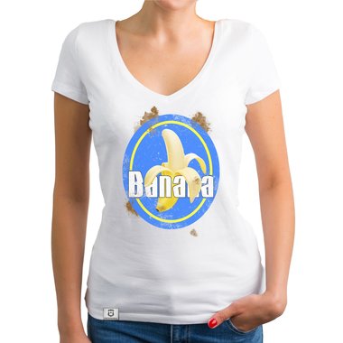 Damen T-Shirt V-Ausschnitt - Banana dunkelgrau-braun XS