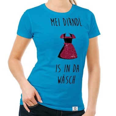 Damen Oktoberfest Shirts - Rundhals und V-Neck - Mei Dirndl is in da Wsch - Glitzer