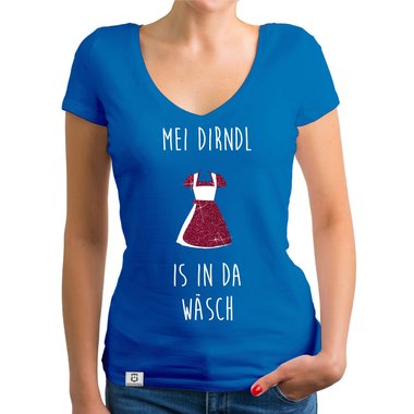 Damen Oktoberfest Shirts - Rundhals und V-Neck - Mei Dirndl is in da Wsch - Glitzer