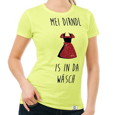 Damen Oktoberfest Shirts - Rundhals und V-Neck - Mei Dirndl is in da Wsch - Glitzer