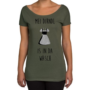 Oktoberfest Damen Shirts - U-Boot Ausschnitt und Tank Top - Mei Dirndl is in da Wsch - Glitzer