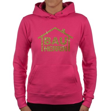 Damen Richtfest Hoodie - Bauherrin Motive - Glitzer Bauherrin fuchsia-goldglitzer XS