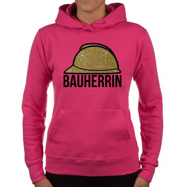 Damen Richtfest Hoodie - Bauherrin Motive - Glitzer Bauherrin fuchsia-goldglitzer XS