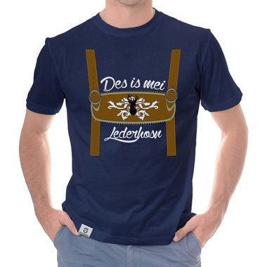 Herren Oktoberfest T-Shirts - Des is mei Lederhosn! - Mnner Shirt mit Rundhals- und V-Ausschnitt Rundhals dunkelblau-weiss S