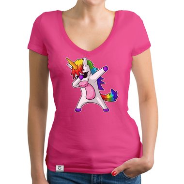 Damen und Kinder T-Shirts und Tops - Dabbing Einhorn - Whlbare Shirt-Farben und viele Gren von XS - XXL V-Neck - dunkelgrau XS