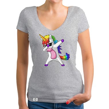 Damen und Kinder T-Shirts und Tops - Dabbing Einhorn - Whlbare Shirt-Farben und viele Gren von XS - XXL V-Neck - dunkelgrau XS