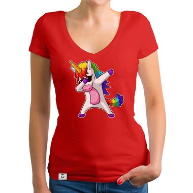 Damen und Kinder T-Shirts und Tops - Dabbing Einhorn - Whlbare Shirt-Farben und viele Gren von XS - XXL V-Neck - dunkelgrau XS