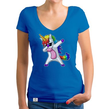 Damen und Kinder T-Shirts und Tops - Dabbing Einhorn - Whlbare Shirt-Farben und viele Gren von XS - XXL V-Neck - dunkelgrau XS