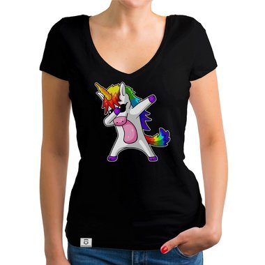 Damen und Kinder T-Shirts und Tops - Dabbing Einhorn - Whlbare Shirt-Farben und viele Gren von XS - XXL V-Neck - dunkelgrau XS