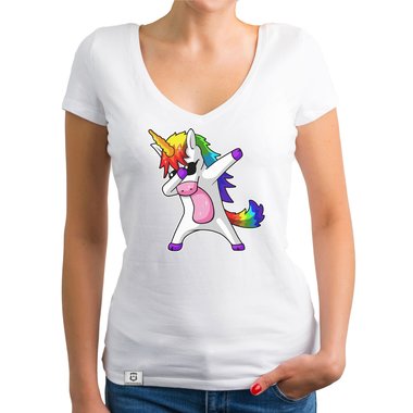 Damen und Kinder T-Shirts und Tops - Dabbing Einhorn - Whlbare Shirt-Farben und viele Gren von XS - XXL V-Neck - dunkelgrau XS