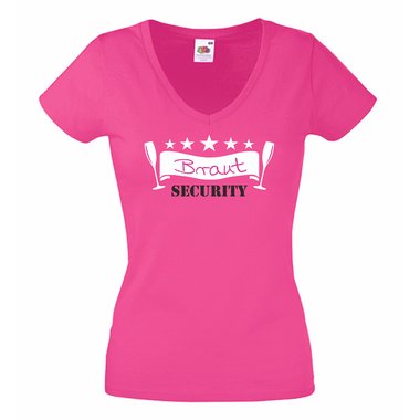 Damen T-Shirt Braut Security Junggesellenabschied V-Ausschnitt