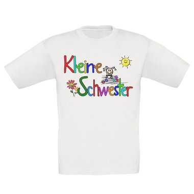 Kinder T-Shirt und Hoodie Kollektion - Groe & Kleine Schwester - Partnerlook fr Geschwister Pullover und Shirt weiss-T-Shirt-kleine-Schwester 152-164