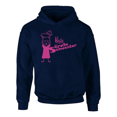 Kinder T-Shirt und Hoodie Kollektion - Beste Groe Schwester - Outfit fr stolze Geschwister Pullover und Shirt dunkelblau-Hoodie-fuchsia 80-92