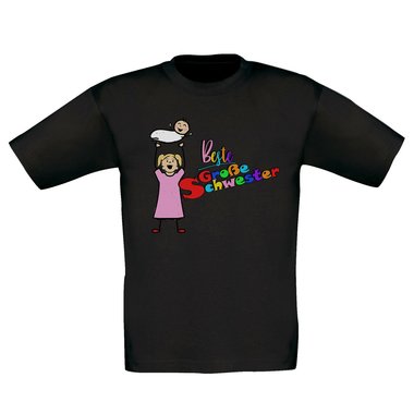 Kinder T-Shirt und Hoodie Kollektion - Beste Groe Schwester - Outfit fr stolze Geschwister Pullover und Shirt dunkelblau-Hoodie-fuchsia 80-92
