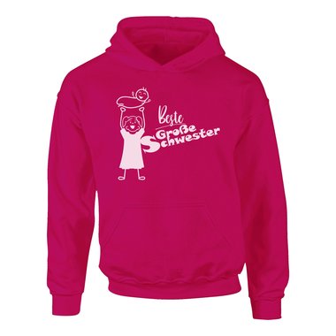 Kinder T-Shirt und Hoodie Kollektion - Beste Groe Schwester - Outfit fr stolze Geschwister Pullover und Shirt dunkelblau-Hoodie-fuchsia 80-92