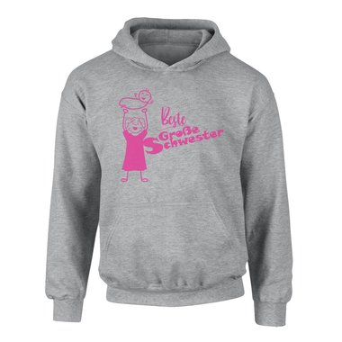 Kinder T-Shirt und Hoodie Kollektion - Beste Groe Schwester - Outfit fr stolze Geschwister Pullover und Shirt dunkelblau-Hoodie-fuchsia 80-92