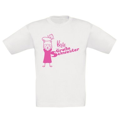 Kinder T-Shirt und Hoodie Kollektion - Beste Groe Schwester - Outfit fr stolze Geschwister Pullover und Shirt weiss-T-Shirt-fuchsia 152-164