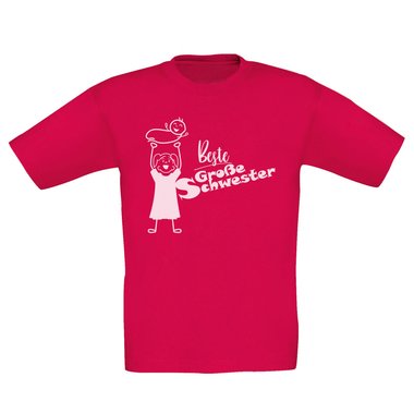 Kinder T-Shirt und Hoodie Kollektion - Beste Groe Schwester - Outfit fr stolze Geschwister Pullover und Shirt weiss-T-Shirt-fuchsia 152-164