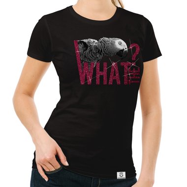 Damen T-Shirt - What the...? - Fun/Statement Motiv mit Glitzeraufdruck