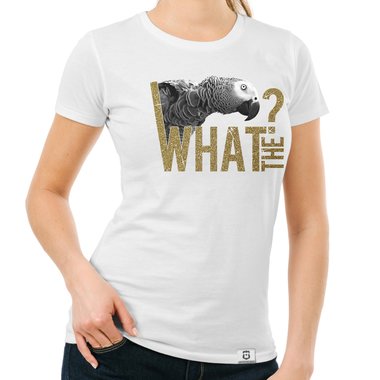 Damen T-Shirt - What the...? - Fun/Statement Motiv mit Glitzeraufdruck