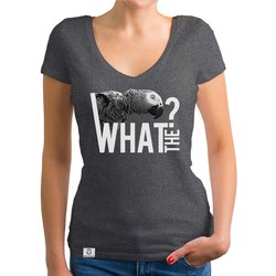 Damen T-Shirt V-Ausschnitt - What the? - Glitzer...