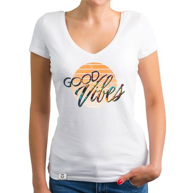 Damen T-Shirts & Hoodies - Good Vibes - Rundhals- & V-Ausschnitt dunkelblau-Rund S