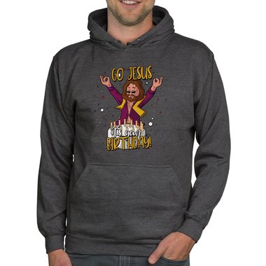 Herren Hoodie & T-Shirt - Go Jesus, it`s your Birthday - Weihnachts-Fun-Design dunkelgrau-Hoodie XS