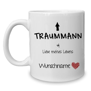 Personalisierter Kaffeebecher - Tasse - Traumfrau / Traummann - Mit Namen - Verschiedenen Farben Traummann weiss-blanko-Mann