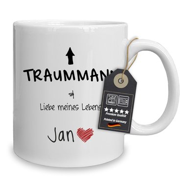 Personalisierter Kaffeebecher - Tasse - Traumfrau / Traummann - Mit Namen - Verschiedenen Farben Traummann weiss-blanko-Mann