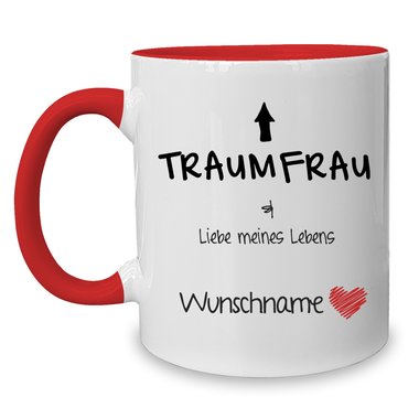 Personalisierter Kaffeebecher - Tasse - Traumfrau / Traummann - Mit Namen - Verschiedenen Farben Traumfrau weiss-rot-Frau