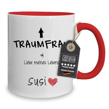 Personalisierter Kaffeebecher - Tasse - Traumfrau / Traummann - Mit Namen - Verschiedenen Farben Traumfrau weiss-rot-Frau