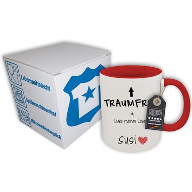 Personalisierter Kaffeebecher - Tasse - Traumfrau / Traummann - Mit Namen - Verschiedenen Farben Traumfrau weiss-rot-Frau