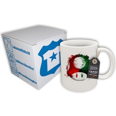 Kaffeebecher - Tasse - Gaming & Film Motive - Kollektion mit verschiedenen Farben Super Mario-Pilz weiss-blanko