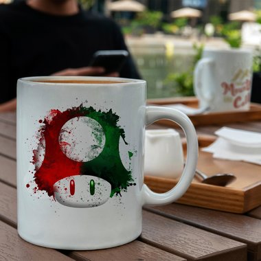 Kaffeebecher - Tasse - Gaming & Film Motive - Kollektion mit verschiedenen Farben Super Mario-Pilz weiss-blanko