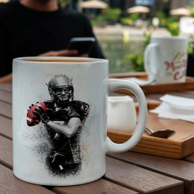 Kaffeebecher Kollektion - Tasse - American Football Kollektion - mit verschiedenen Farben und Motiven Football Player weiss-schwarz