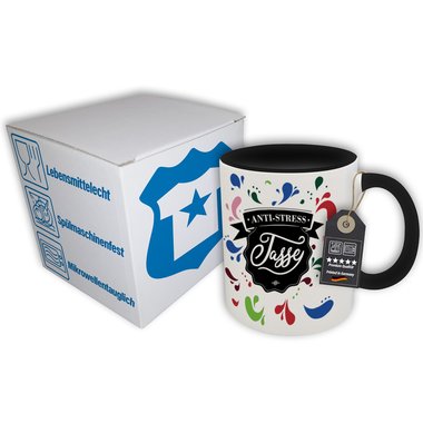 Kaffeebecher - Tasse - Anti Stress Tasse - Das perfekte Geschenk zum Relaxen weiss-schwarz