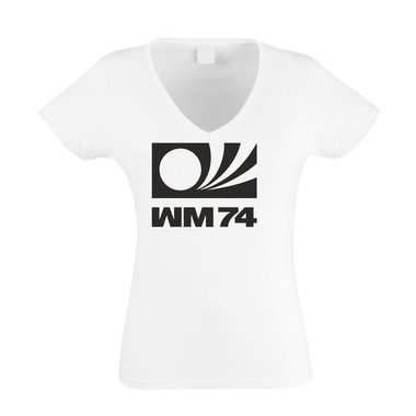 Damen V-NECK T-Shirt - Fuball WM1974 weiss-schwarz XXL