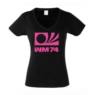 Damen V-NECK T-Shirt - Fuball WM1974 weiss-schwarz XXL